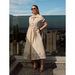 Império By Titanium | Vestido de Linho Rayon Listrado