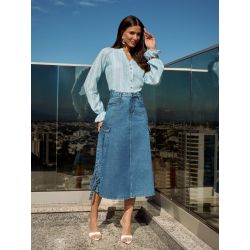Império By Titanium | Saia Jeans Longa Evasê 80 cm