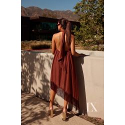 Luxo | Vestido Assimétrico c/ Franjas Catarina Marrom 