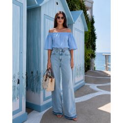 La Portt | Calça Wide Leg Jeans 100% Algodão